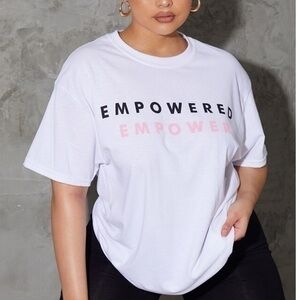 PrettyLittleThing Empowered Empower T-Shirt White Short Sleeve Shirt Women Power